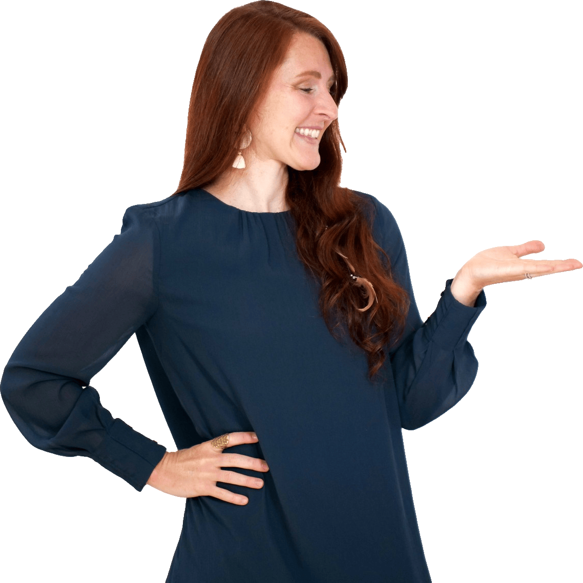 Kate Vazquez smiling and gesturing with an open hand